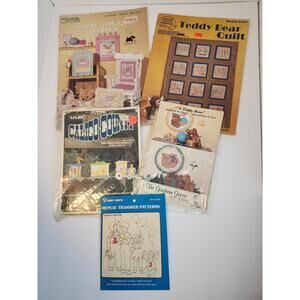 Sewing Vintage Lot Of 5 Patterns Teddy Bear Train Quilting Applique Embroidery